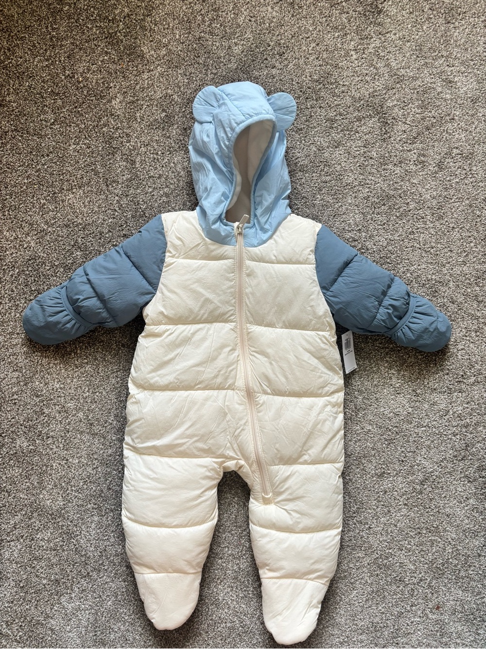 Old Navy Cream and Light Blue Quilted Baby Bunting